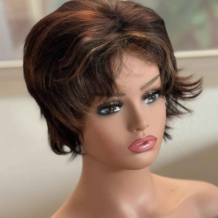 Tillstyle short brown wig wavy ends