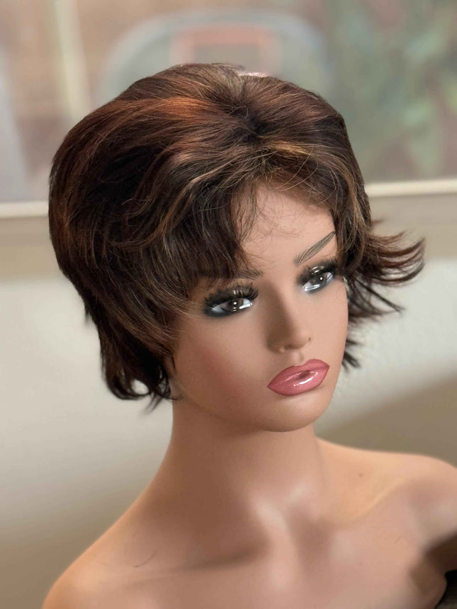 Tillstyle short brown wig wavy ends