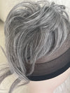 Tillstyle hairbun scrunchie with straight hair bangs hair piece grey with mixed white hair