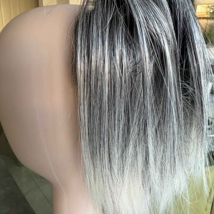 Tillstyle light silver grey salt and pepper clip in ponytail straight