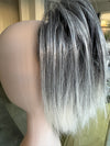 Tillstyle light silver grey salt and pepper clip in ponytail straight