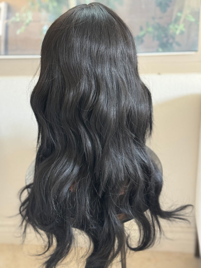 Tillstyle long  black wavy for women 26 inch middle part curly wavy wig