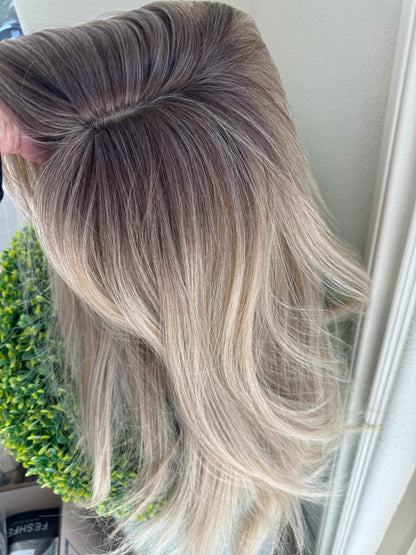 Tillstyle  ash blonde with ash brown roots hair toppers with bangs