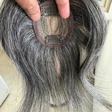 Tillstyle grey human hair topper with bangs /short hair