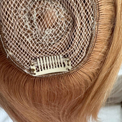 Tillstyle top hair piece 100%human hair caramel brown clip in hair toppers for thinning crown/ widening part