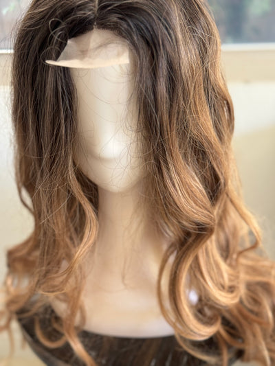 Tillstyle long ombre caramel wavy for women 26 inch middle part curly wavy wig
