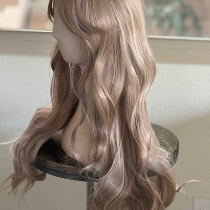 Tillstyle long  body wave wig ash  blonde wig with bangs layered synthetic