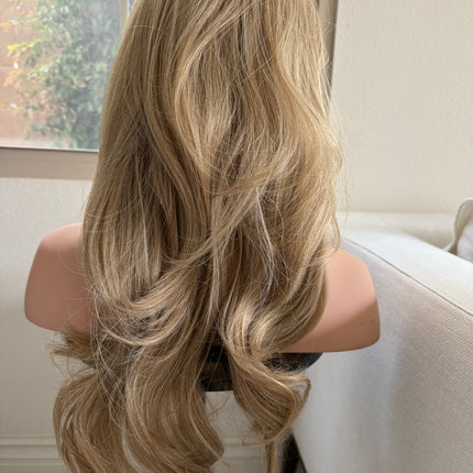 Tillstyle long wavy tied in half wig ash blonde with platinum blonde water wave breathable base