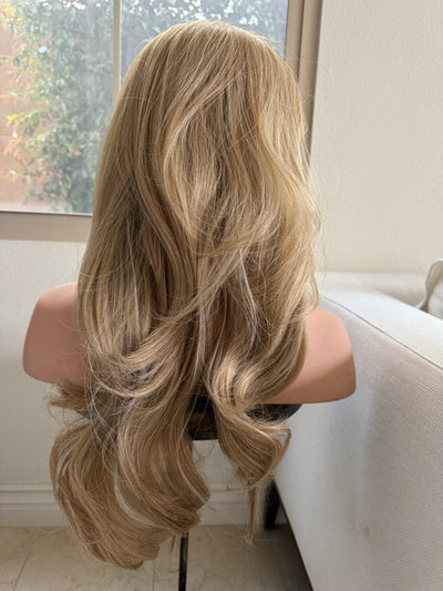 Tillstyle long wavy tied in half wig ash blonde with platinum blonde water wave breathable base