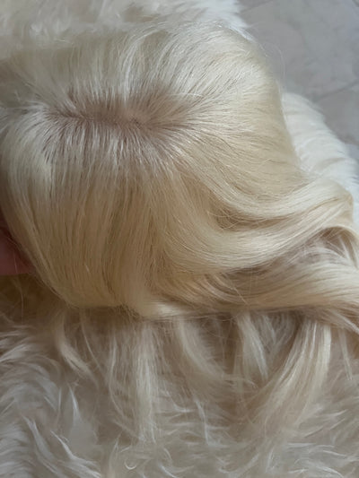 TillStyle human Hair Topper clip in hair piece thinning crown Platinum Blonde