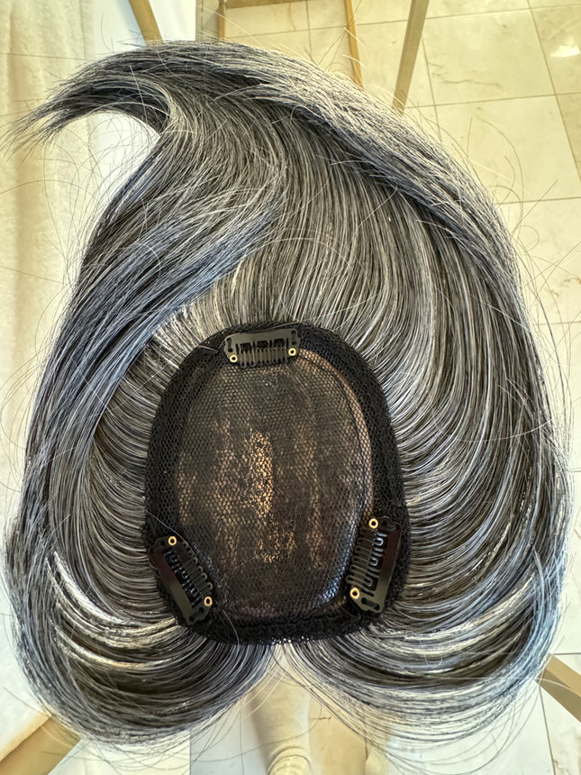 Tillstyle grey highlighted hair topper with bangs