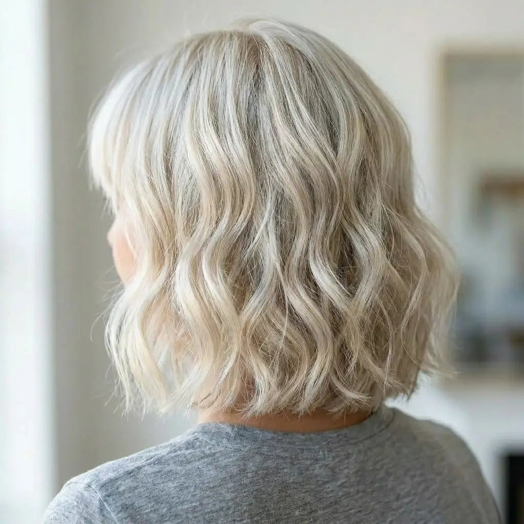 Tillstyle  short wavy wig with bangs#color-platinum-blonde-with-ombre-blonde