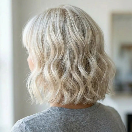 Tillstyle  short wavy wig with bangs#color-platinum-blonde-with-ombre-blonde
