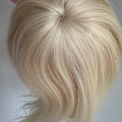 Tillstyle top hair piece 100%human hair light blonde #60clip in hair toppers for thinning crown/ widening part