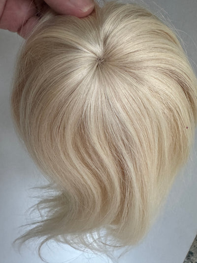 Tillstyle top hair piece 100%human hair light blonde #60clip in hair toppers for thinning crown/ widening part