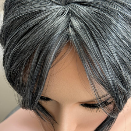 Tillstyle top hair piece   grey mixed white salt and pepper clip in hair toppers for thinning crown