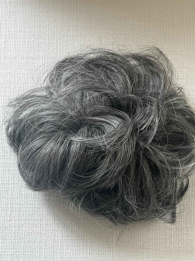 Tillstyle elastic messy bun hair piece curly hair bun pieces scrunchies salt and pepper grey with mixed white