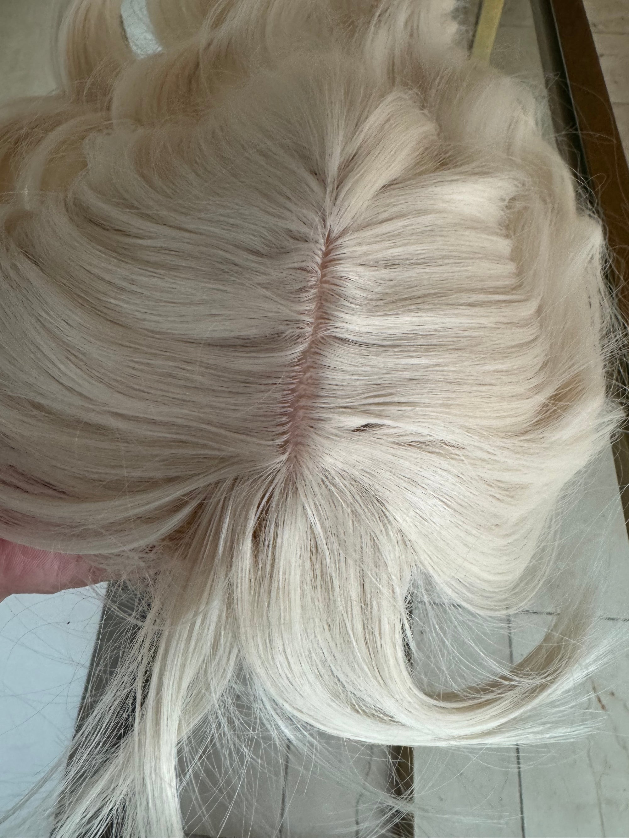 Till style white hair toppers for women  with butterfly bangs
