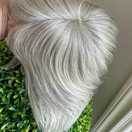 Tillstyle white blonde grey human hair topper mono base