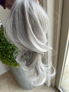 Tillstyle grey /white ends curly claw clip ponytail