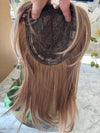 Tillstyle medium brown topper with bangs/highlighted brown