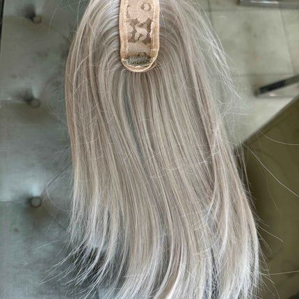 Tillstyle synthetic hair top piece  with bangs white blonde pale white clip in hair piece for thinning crown