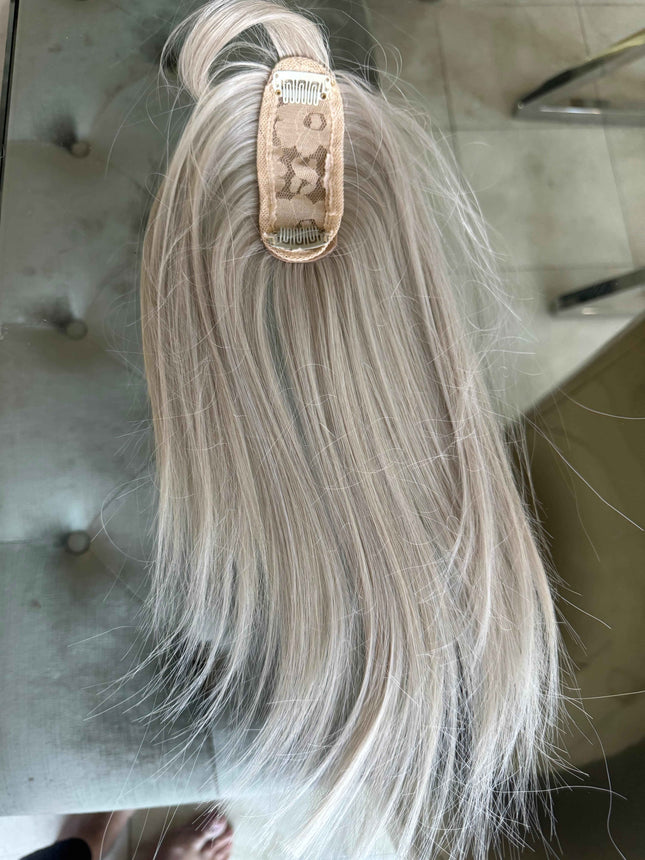 Tillstyle synthetic hair top piece  with bangs white blonde pale white clip in hair piece for thinning crown