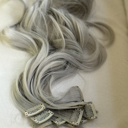 Tillstyle white silver grey curly wavy thin clip in hair extensions thinning hair or thin hightlights