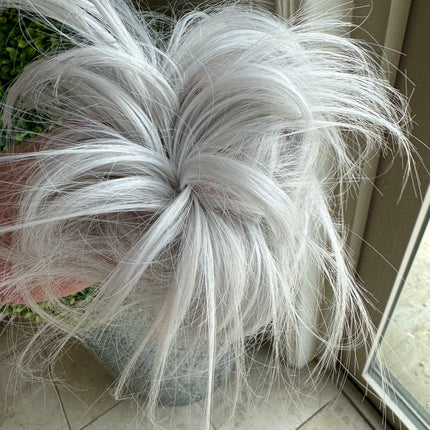 Tillstyle silver grey messy hair bun straight hair bun pieces hair scrunchie elastic hair bun