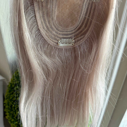 Tillstyle 100% Human hair toppers for women  silver blonde grey/ natural part