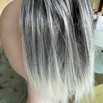 Tillstyle light silver grey salt and pepper clip in ponytail straight