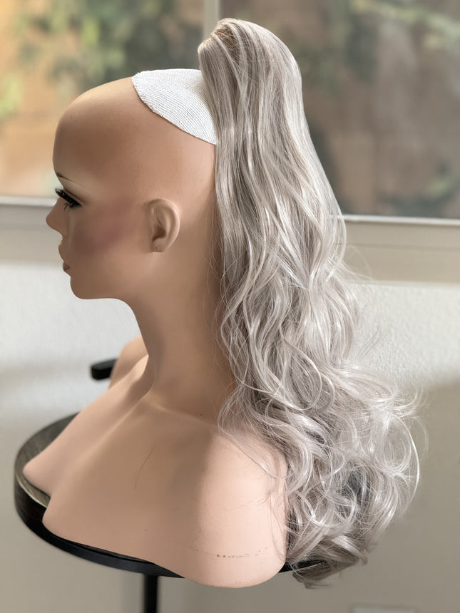 Tillstyle blonde grey loose body wave clip in ponytail