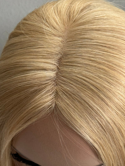 Tillstyle Human Hair Topper ombre Blonde clip in mono mesh base