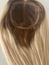 Tillstyle human hair topper clip in hair piece bleach blonde with brown roots mono base