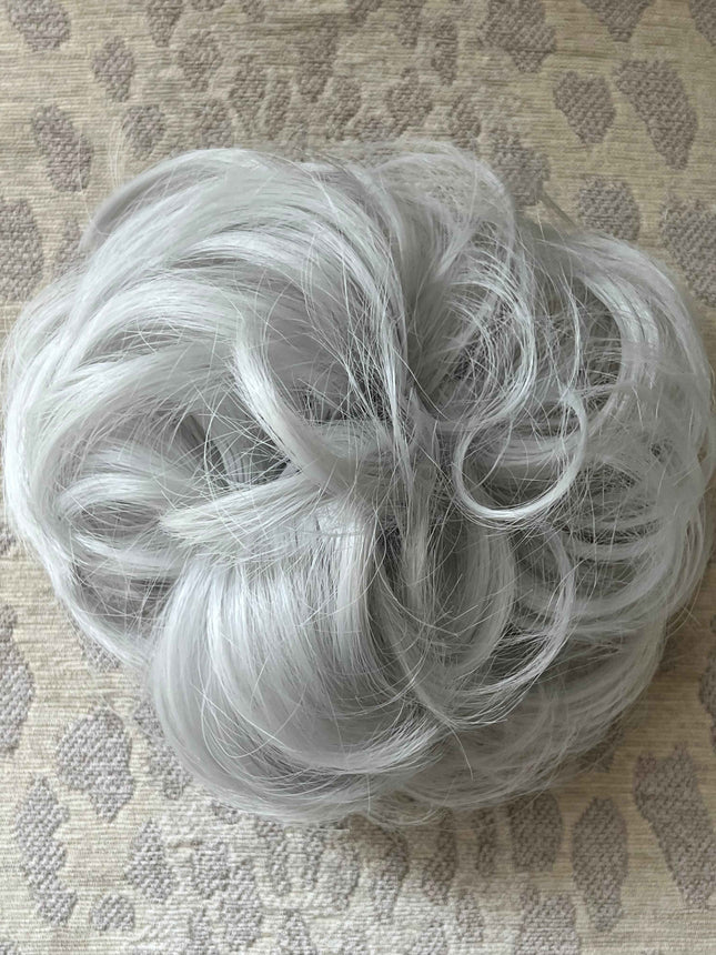 Tillstyle silver elastic messy bun hair piece curly hair bun pieces hair bun scrunchie