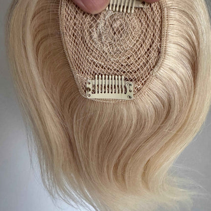 Tillstyle top hair piece 100%human hair light blonde #60clip in hair toppers for thinning crown/ widening part