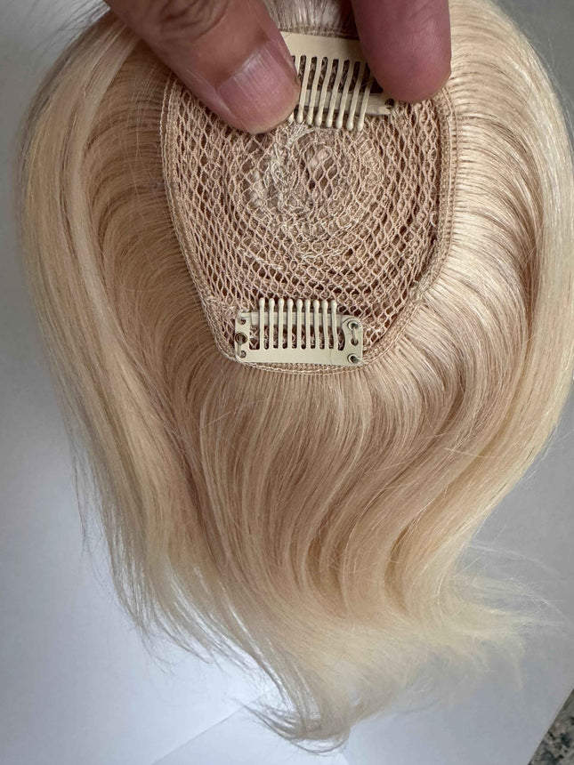 Tillstyle top hair piece 100%human hair light blonde #60clip in hair toppers for thinning crown/ widening part