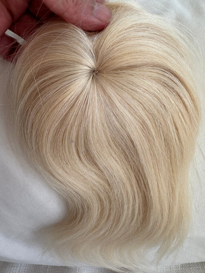 Tillstyle top hair piece 100%human hair bleach blonde  clip in hair toppers for thinning crown/ widening part