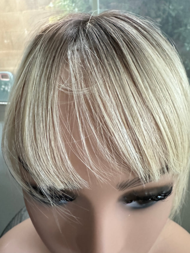 Till style remy human Hair Toppers with bangs blonde ombre brown roots