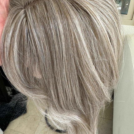 Till style grey ash brown highlighted grey hair toppers for women / bangs