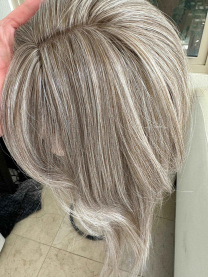 Till style grey ash brown highlighted grey hair toppers for women / bangs