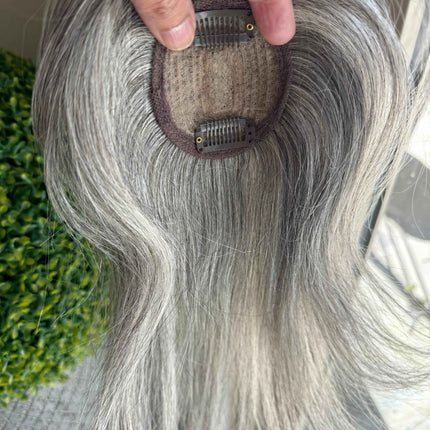 Tillstyle white silvergrey Human Hair Toppers with bangs