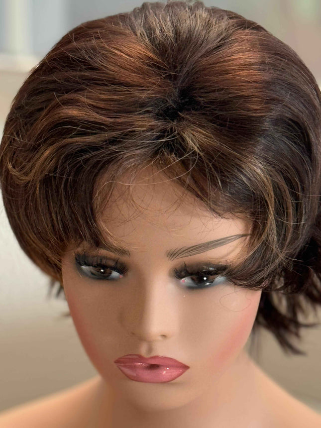 Tillstyle short brown wig wavy ends