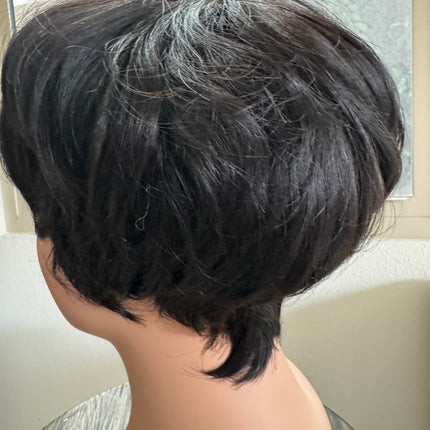 Black Short layered pixie wigs for women human hair wigs with bangs glueless