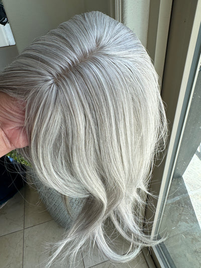 Till style white silver hair toppers for women / bangs