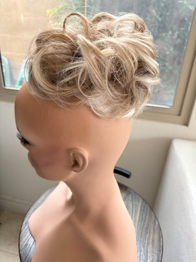 Tillstyle  white brown ash messy hair bun curly hair bun creamy ends