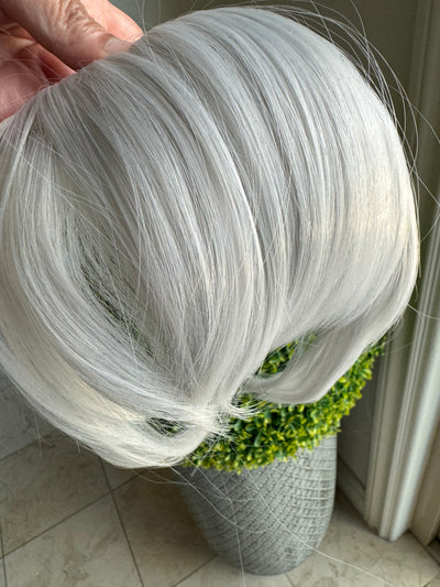 Tillstyle  silver white  large clip in bangs thick bangs covering thinning hair natural looking bangs