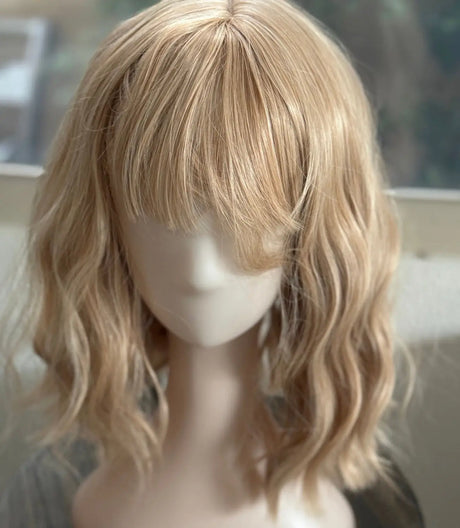 Tillstyle ginger blonde short wavy wig with bangs#color-ginger-blonde