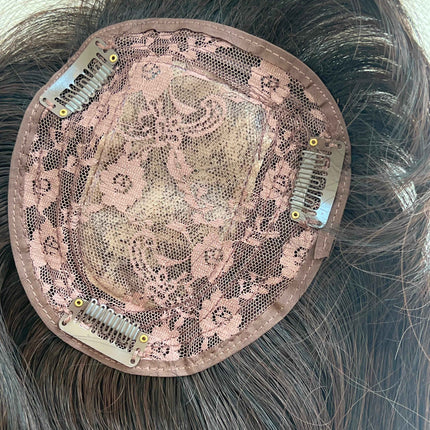 Synthetic hair toppers with bangs dark brown with burgundy highlights