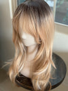 Tillstyle long  strawberry blonde wig with bangs ash brown roots blonde layered synthetic wig 22 inches